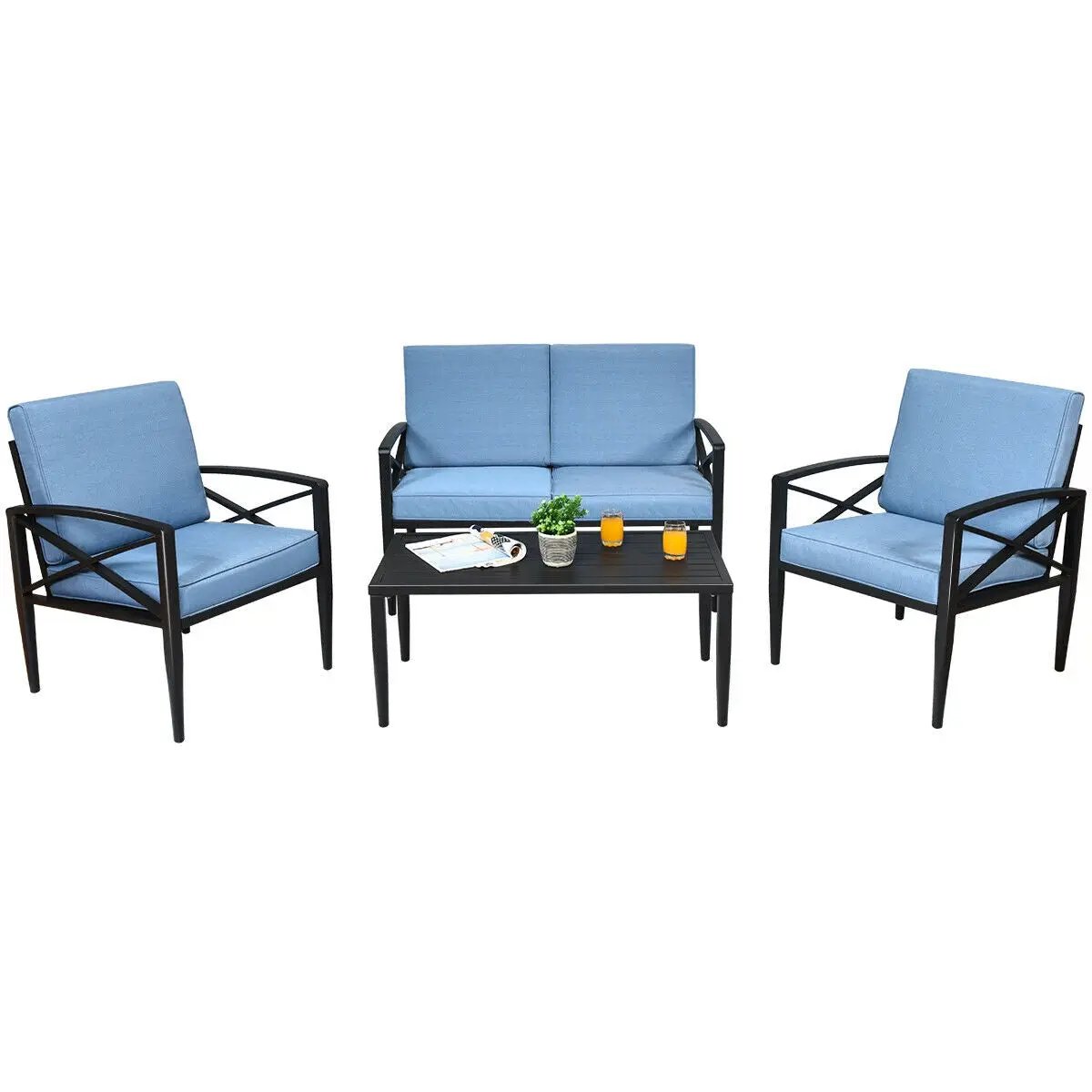 4 Pieces Patio Furniture Set Aluminum Frame Cushioned Sofa by DirectDeals