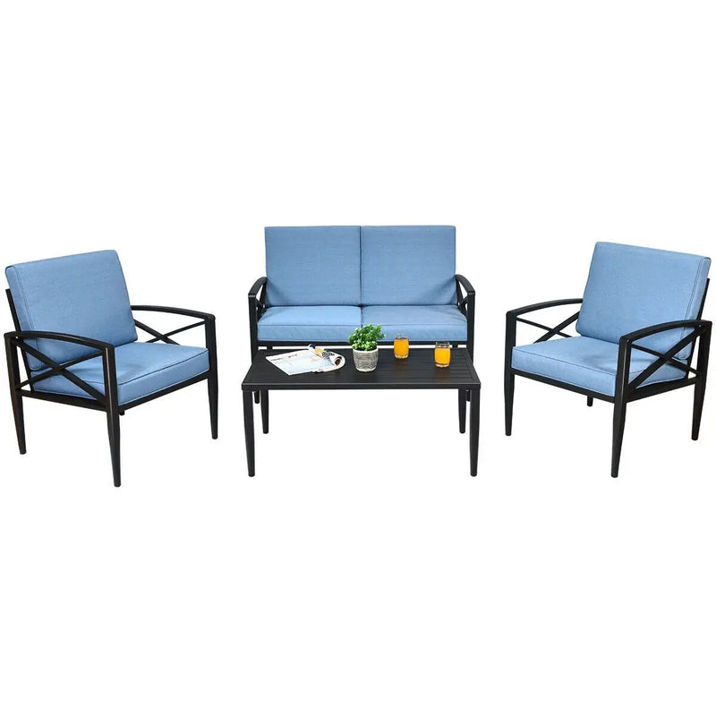 4 Pieces Patio Furniture Set Aluminum Frame Cushioned Sofa by DirectDeals