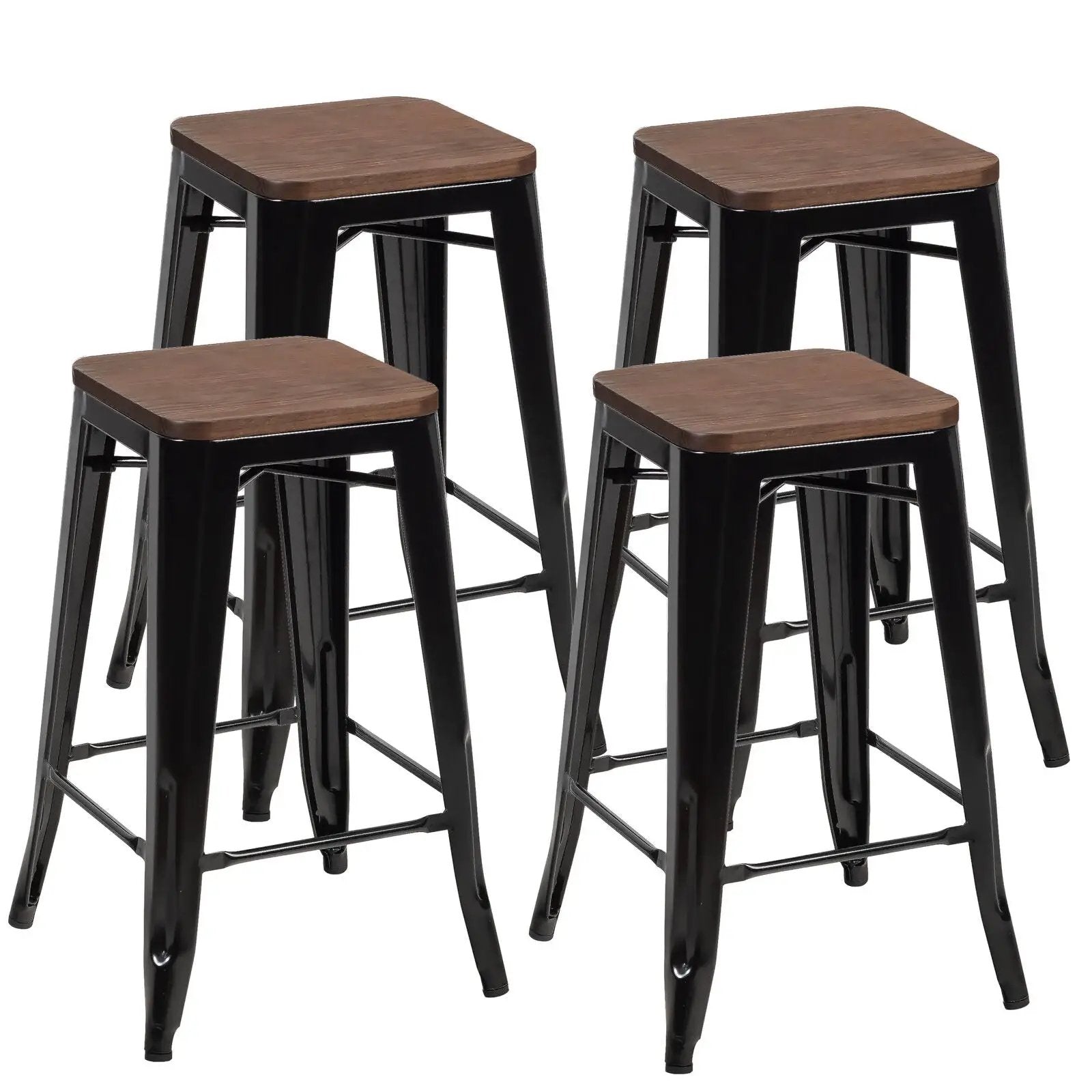 Set of 4 Counter Height Backless Barstools with Wood Seats-Black by DirectDeals