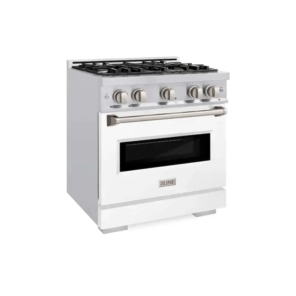 ZLINE 30" Dual Fuel Range, Gas Cooktop, Electric Convection Oven Stainless Steel, White Matte Door CDR-WM-30 by Farmhouse Kitchen and Bath