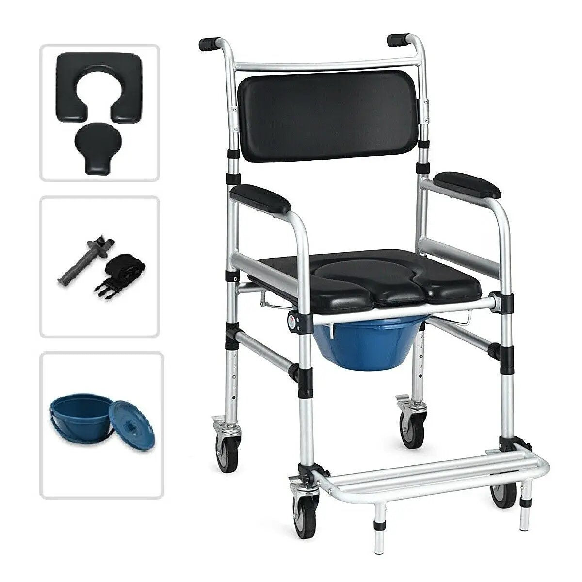 2-in-1 Aluminum Commode Shower Wheelchair with Locking Casters by DirectDeals