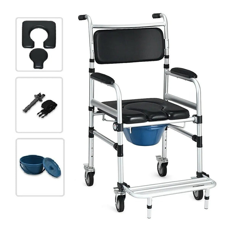 2-in-1 Aluminum Commode Shower Wheelchair with Locking Casters by DirectDeals