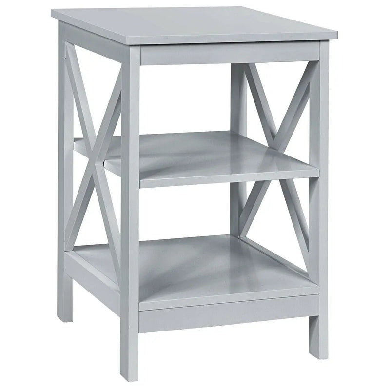 3-Tier Nightstand End Table with X Design Storage by DirectDeals