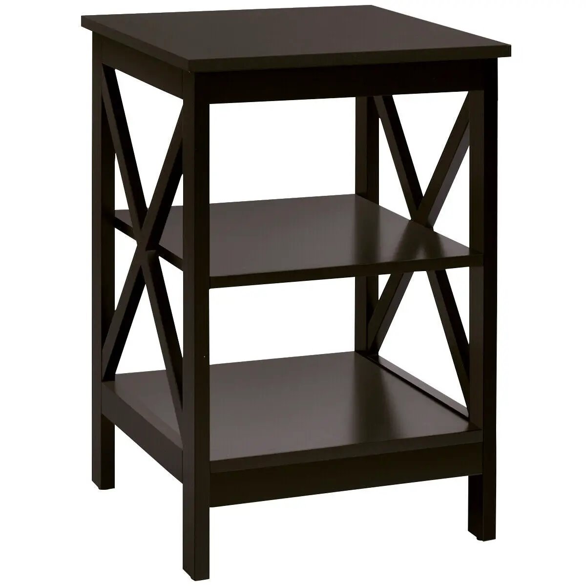 3-Tier Nightstand End Table with X Design Storage by DirectDeals