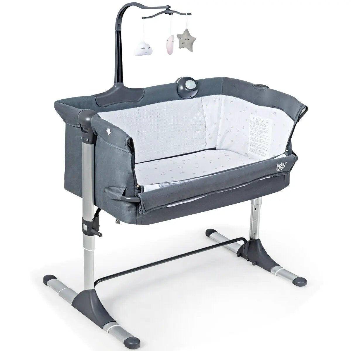 Height Adjustable Baby Side Crib with Music Box & Toys by DirectDeals