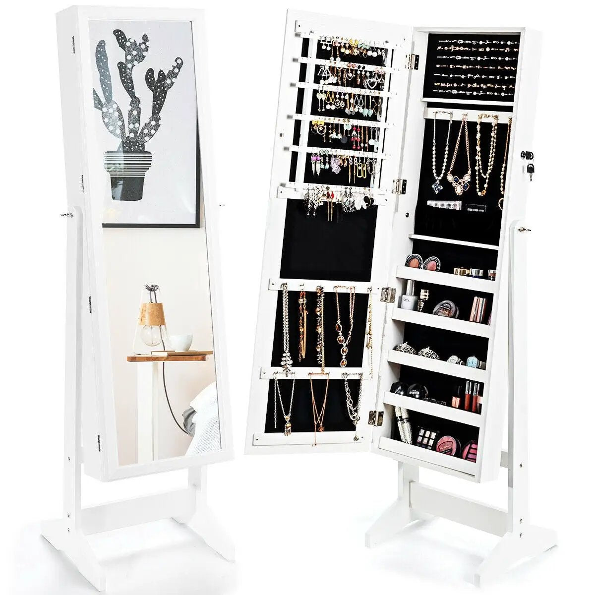 Jewelry Cabinet Stand Mirror Armoire with Large Storage Box by DirectDeals