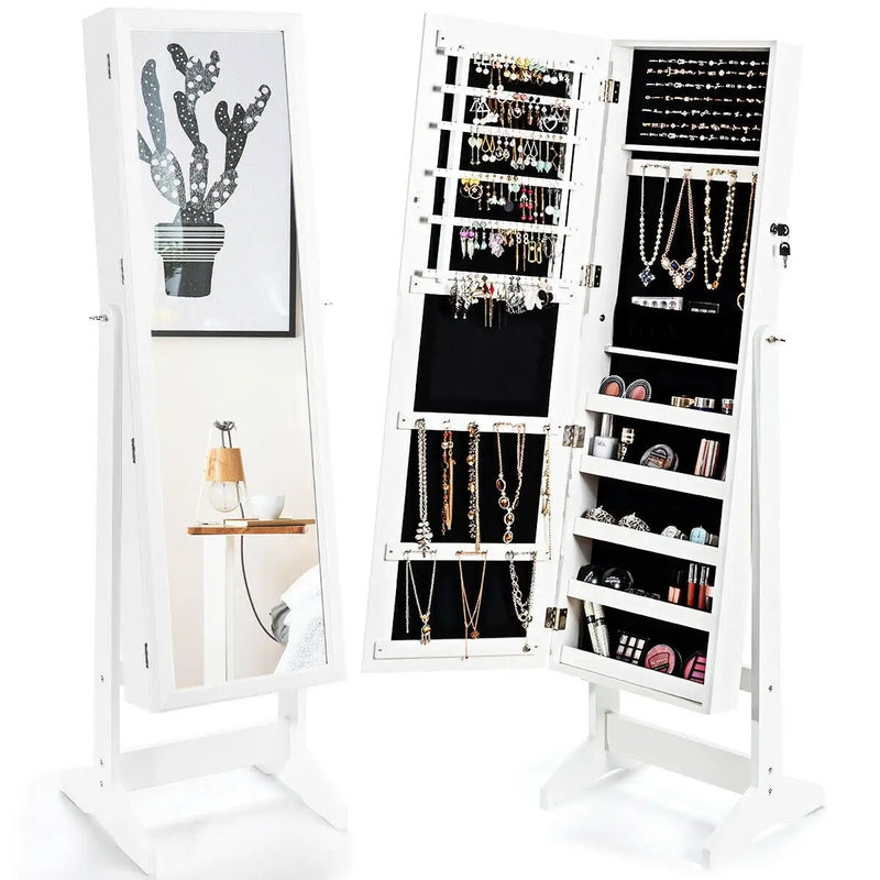 Jewelry Cabinet Stand Mirror Armoire with Large Storage Box by DirectDeals