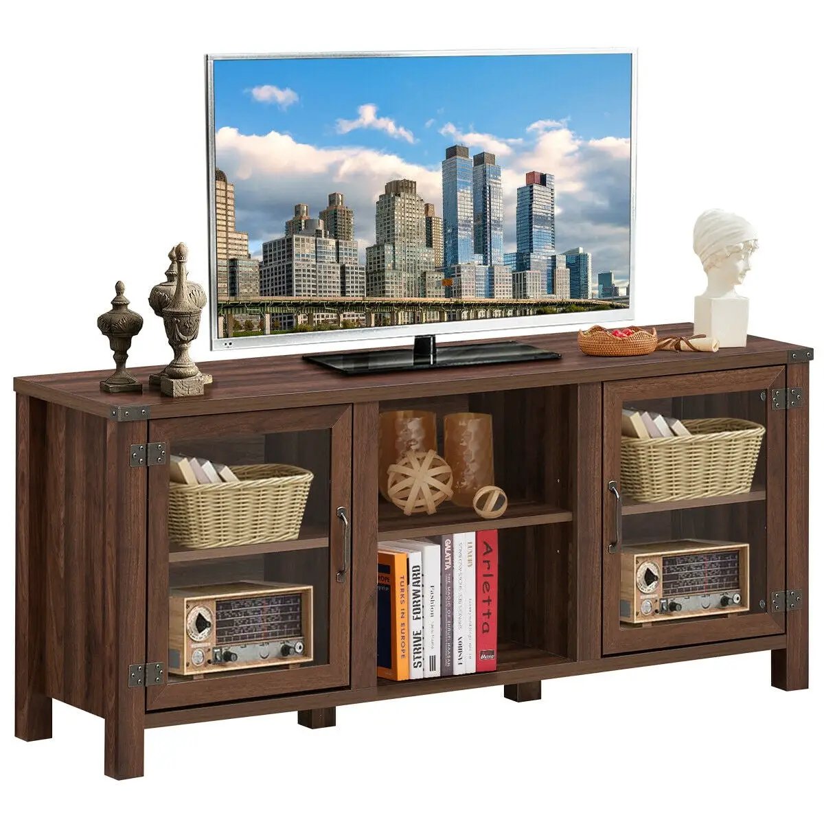 TV Stand Entertainment Center for TVs up to 65 Inch with Storage Cabinets by DirectDeals
