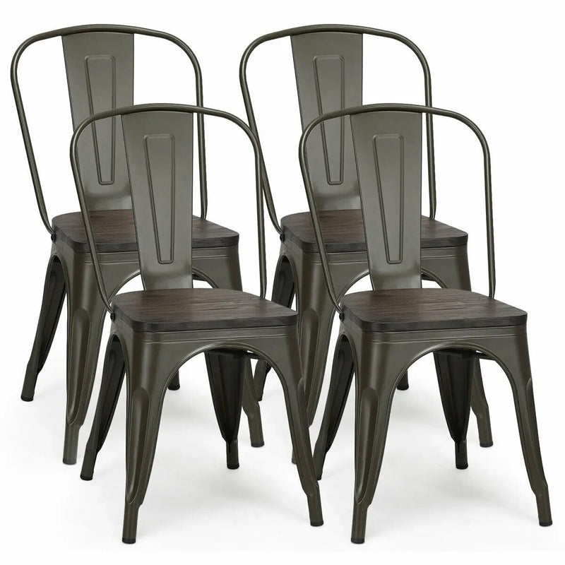4 Pieces Tolix Style Metal Dining Side Chair Stackable Wood Seat by DirectDeals