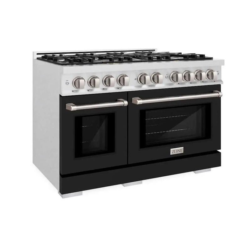 ZLINE 48" Select Gas Range Convection Gas Oven DuraSnow® Stainless Steel Black Matte Door HGRS-BLM-48 by Farmhouse Kitchen and Bath