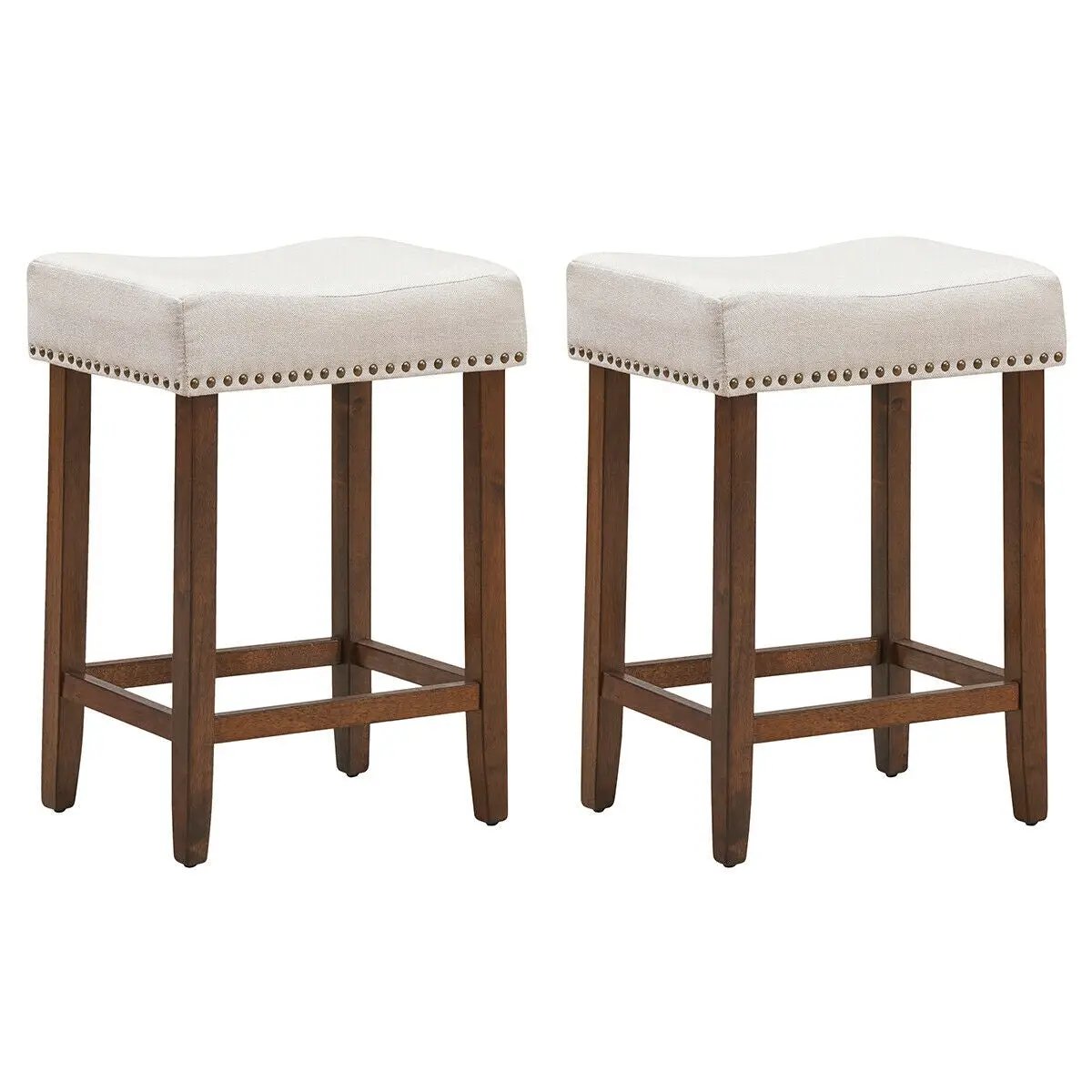 Set of 2 Nailhead Saddle Bar Stools 24 Inch Height by DirectDeals