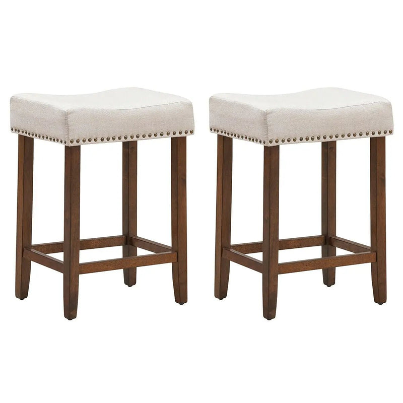 Set of 2 Nailhead Saddle Bar Stools 24 Inch Height by DirectDeals
