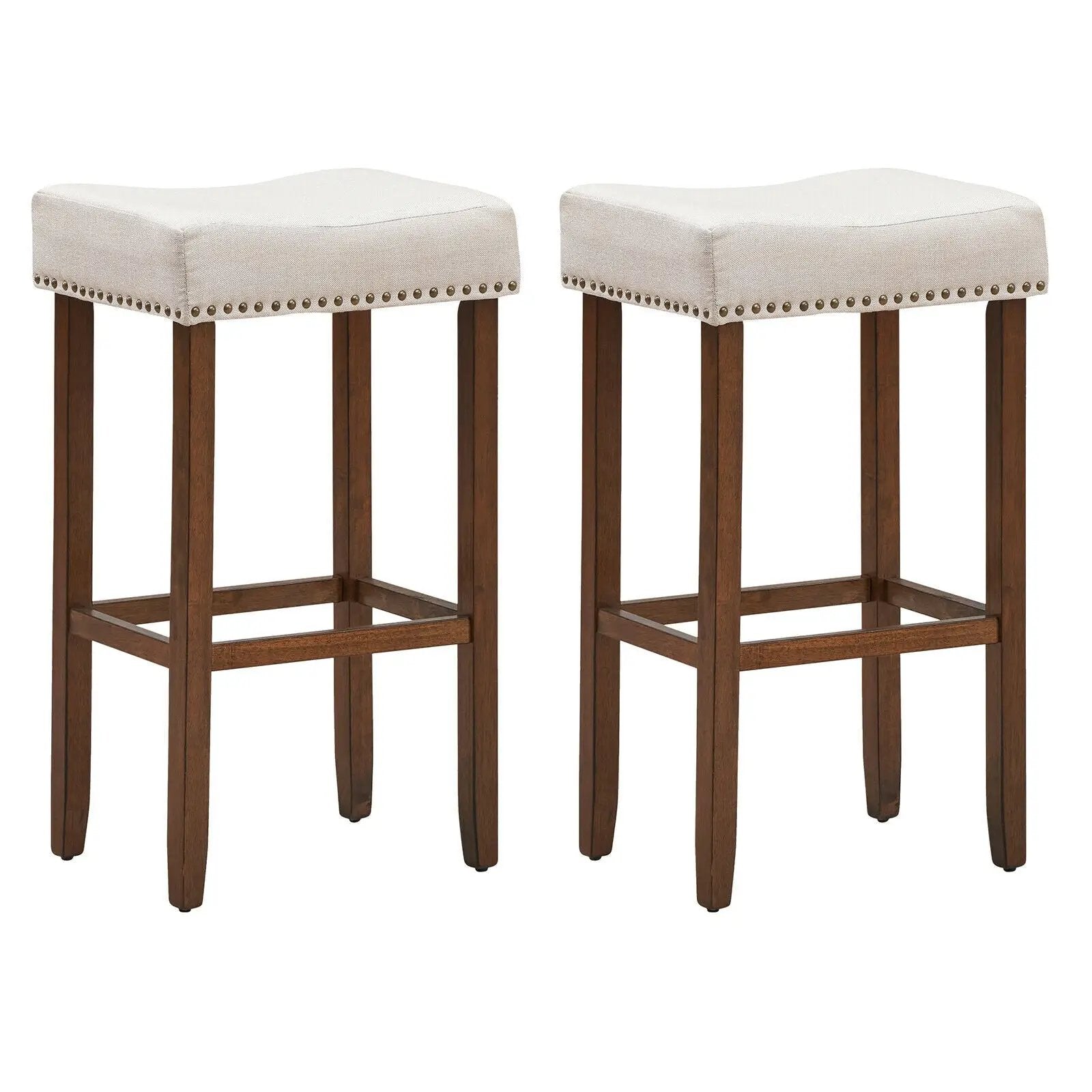 Set of 2 Nailhead Saddle Bar Stools 29 Inch Height by DirectDeals