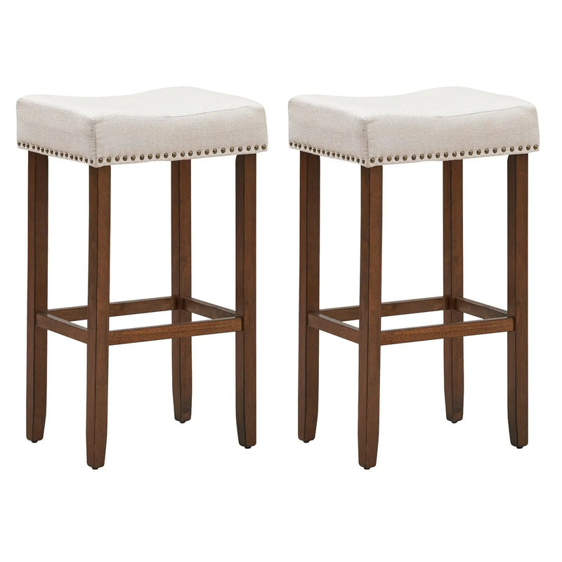 Set of 2 Nailhead Saddle Bar Stools 29 Inch Height by DirectDeals