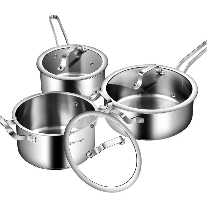 6 Piece Stainless Steel Cookware Set with Convenient Grip Handle by DirectDeals