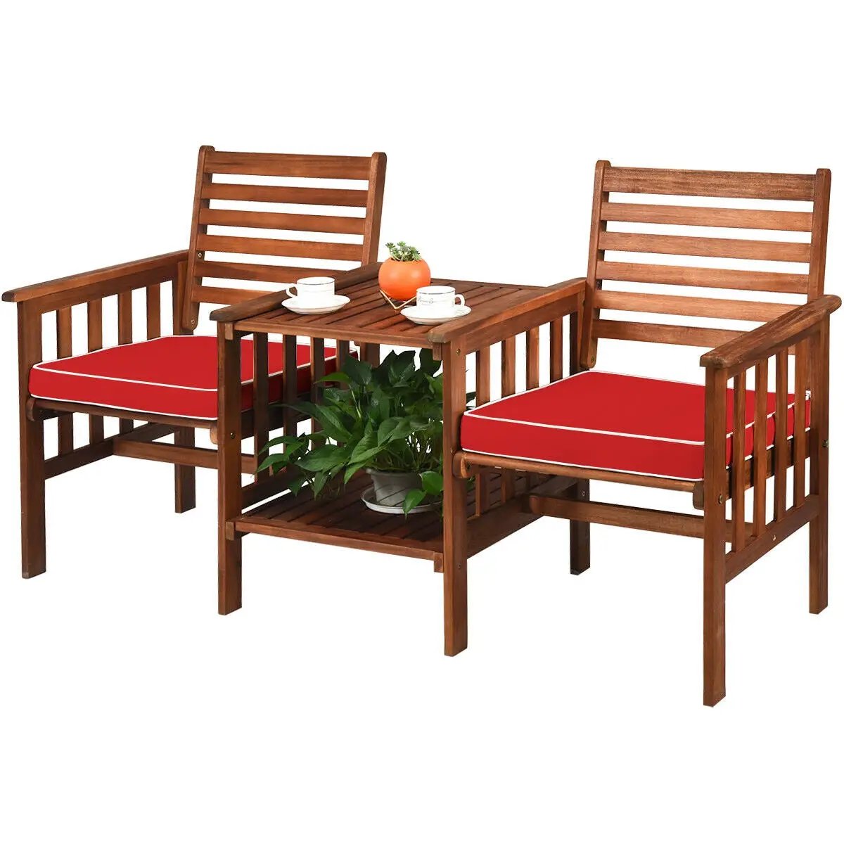 3 pcs Outdoor Patio Table Chairs Set Acacia Wood Loveseat by DirectDeals
