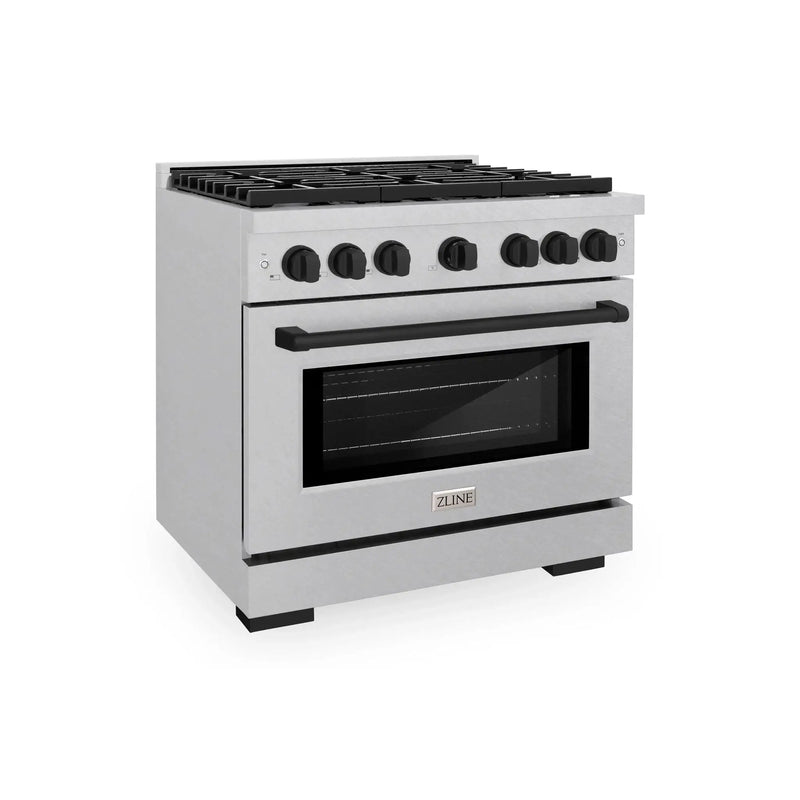 ZLINE 36"Paramount Dual Fuel Range DuraSnow® Matte Black SDRSZ-36-MB by Farmhouse Kitchen and Bath