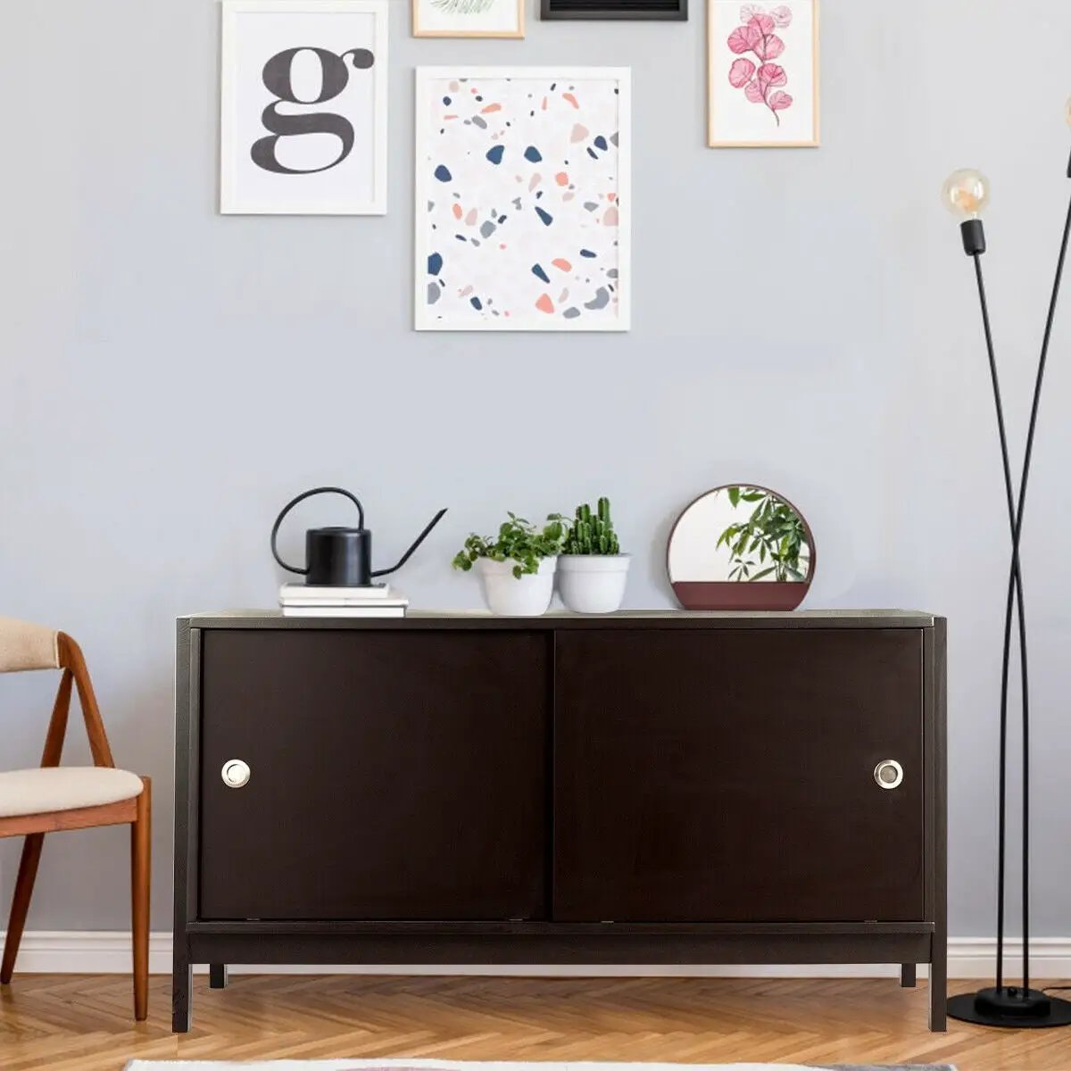 TV Stand Modern Entertainment Cabinet with Sliding Doors-Dark Brown by DirectDeals