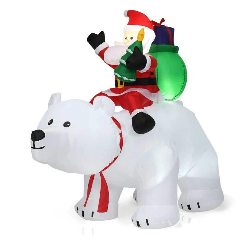 6.5 Feet Christmas Inflatable Santa Riding Polar Bear with Shaking Head LED Lights by DirectDeals