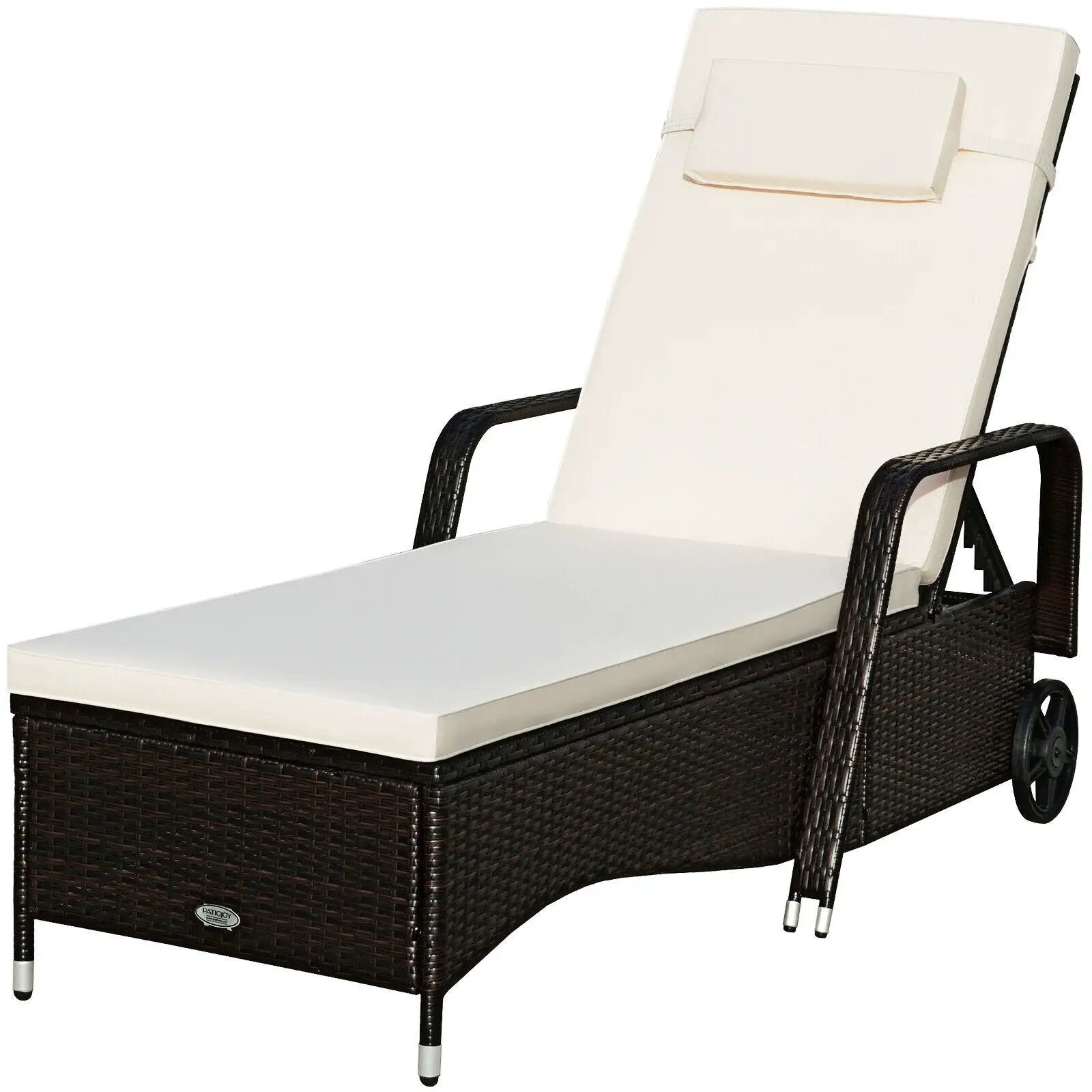 Outdoor Recliner Cushioned Chaise Lounge with Adjustable Backrest by DirectDeals