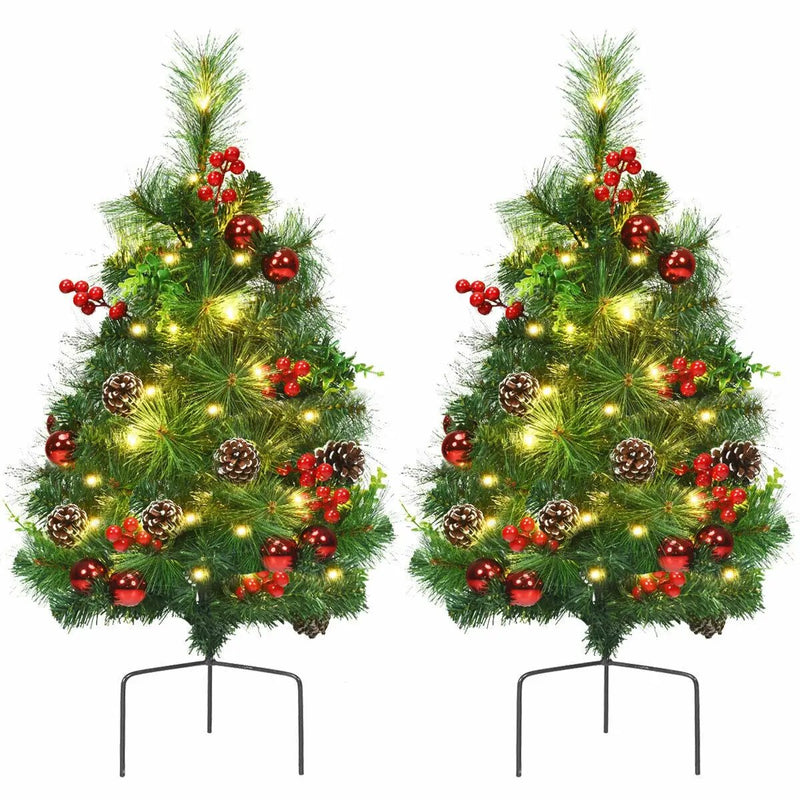 Set of 2 29 Inch Battery Powered Pre-lit Pathway Holiday Christmas Trees by DirectDeals