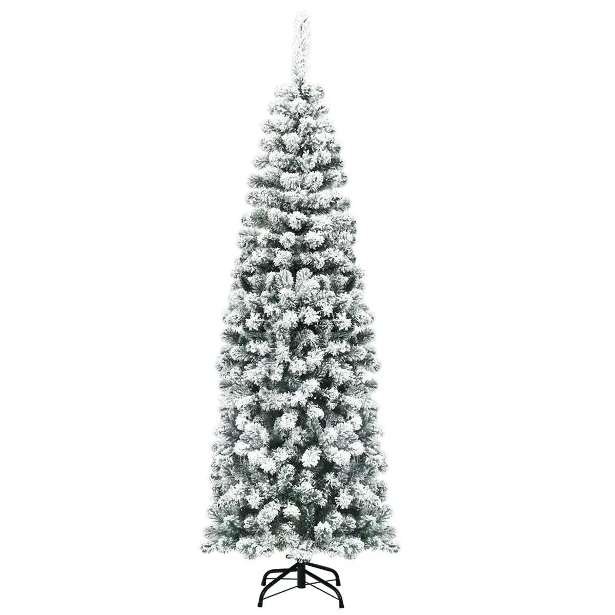 6 Feet Unlit Hinged Snow Flocked Artificial Pencil Christmas Tree with 500 Branch Tip by DirectDeals
