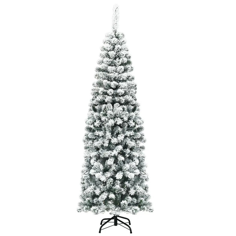 6 Feet Unlit Hinged Snow Flocked Artificial Pencil Christmas Tree with 500 Branch Tip by DirectDeals