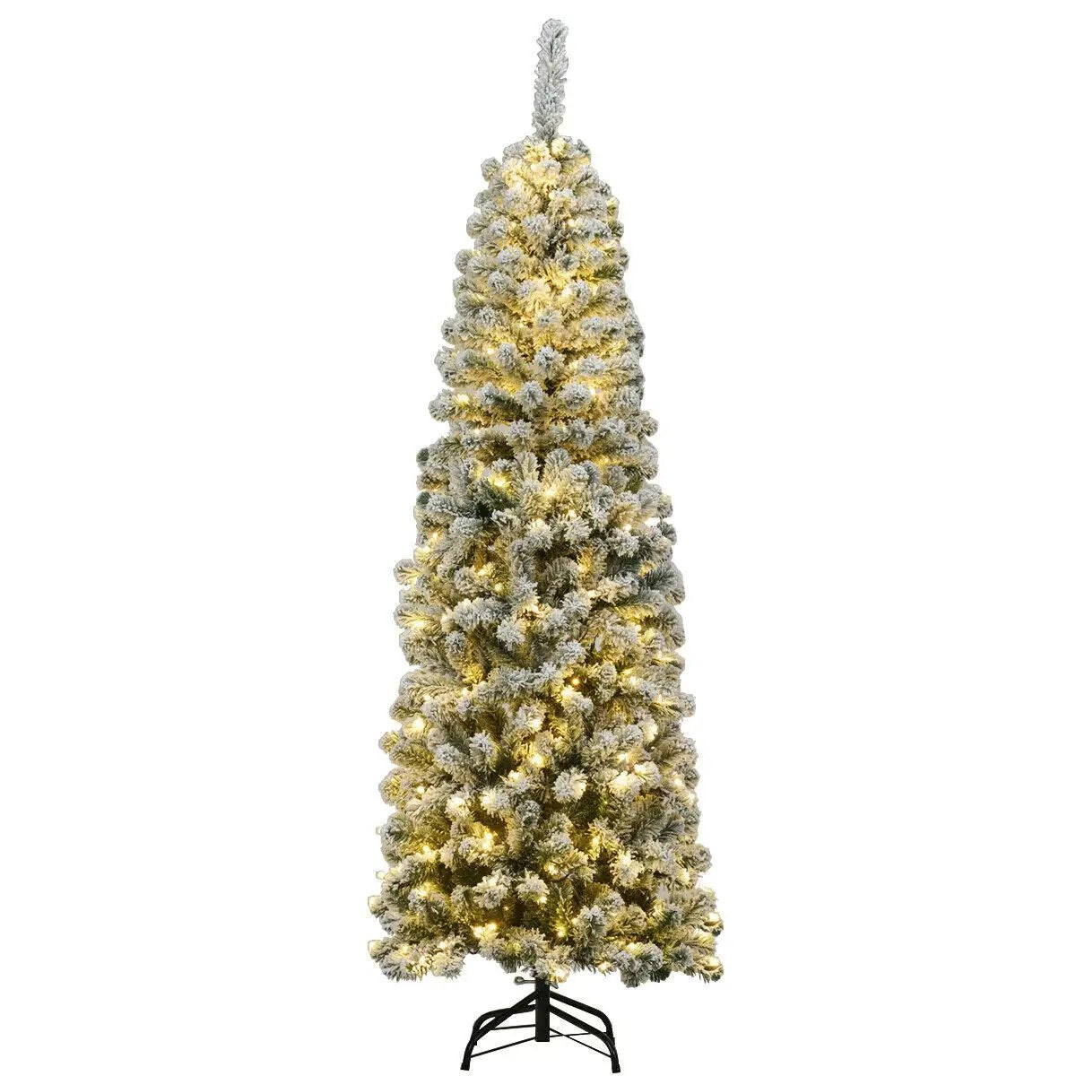 6 Feet Pre-lit Snow Flocked Artificial Pencil Christmas Tree with 250 LED Lights by DirectDeals