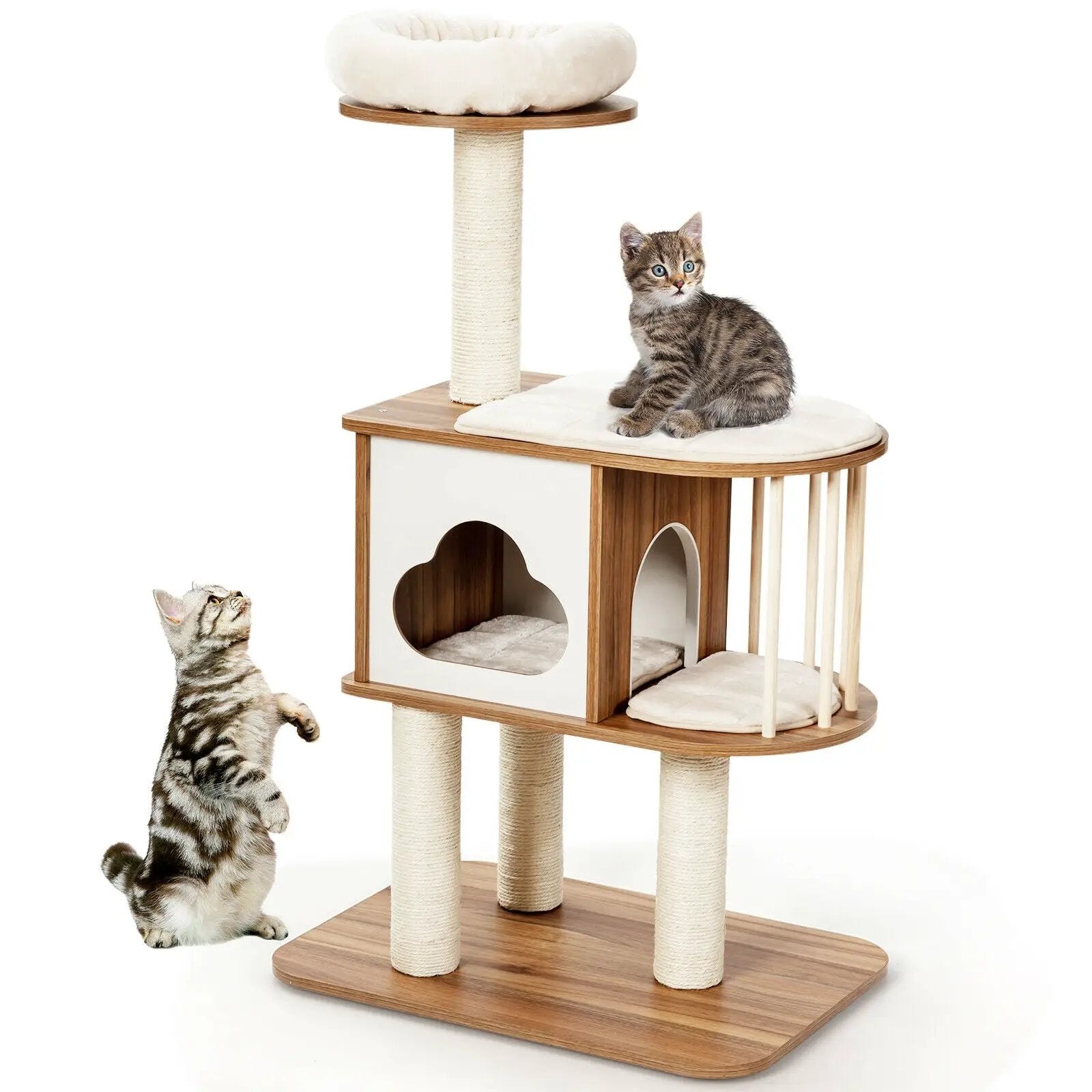 46 Inch Wooden Cat Activity Tree with Platform and Cushions by DirectDeals