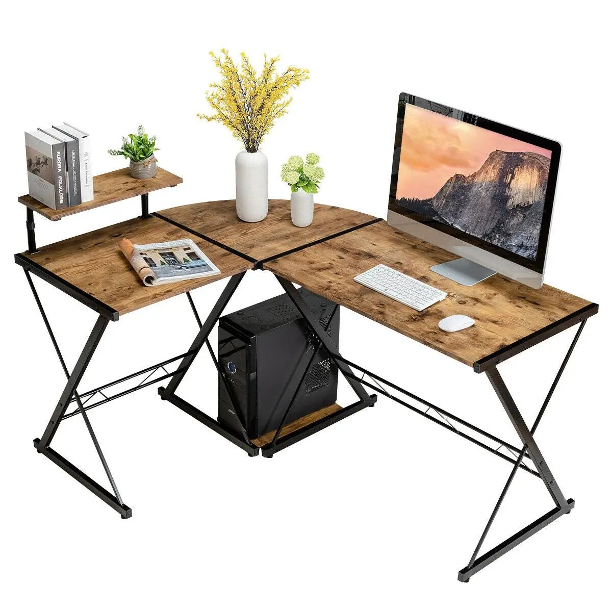 L-Shaped Desk Reversible Corner Computer Desk with Movable Shelf and CPU Stand by DirectDeals