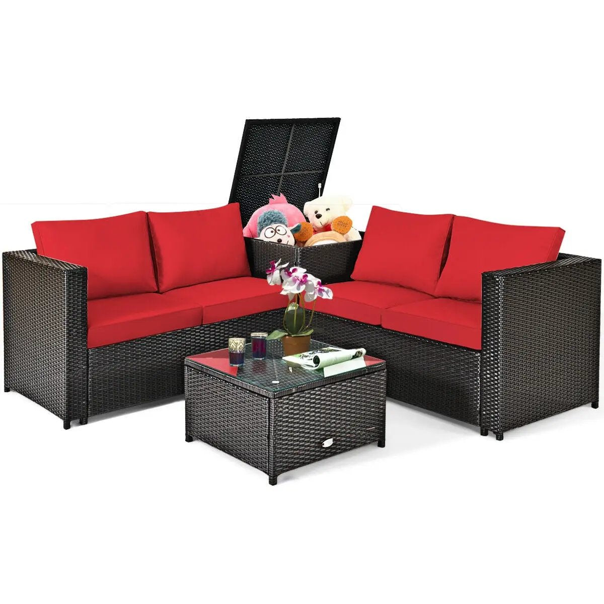 4 Pieces Outdoor Patio Rattan Furniture Set with by DirectDeals
