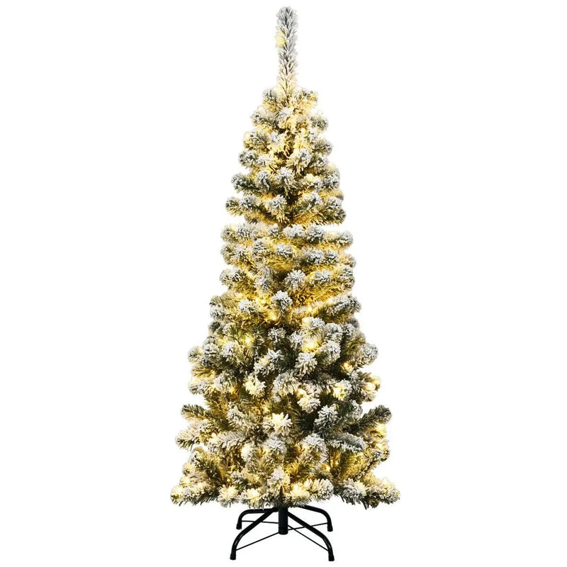 4.5 Feet Pre-Lit Snow Flocked Pencil Christmas Tree with 150 LED Light by DirectDeals