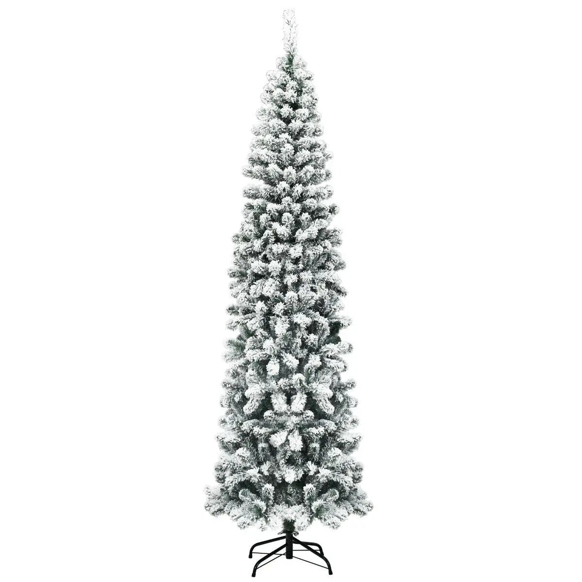 7.5 Feet Unlit Hinged Snow Flocked Artificial Pencil Christmas Tree with 641 Tips by DirectDeals