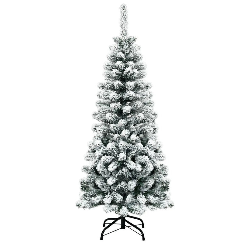 4.5 Feet Unlit Hinged Snow Flocked Artificial Pencil Christmas Tree with 242 Branch by DirectDeals