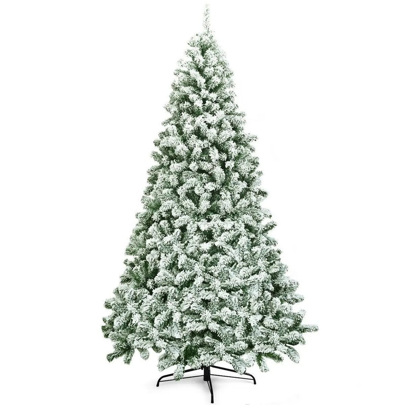 7.5 Feet Snow Flocked Artificial Christmas Tree Hinged with 1346 Tip and Foldable Base by DirectDeals