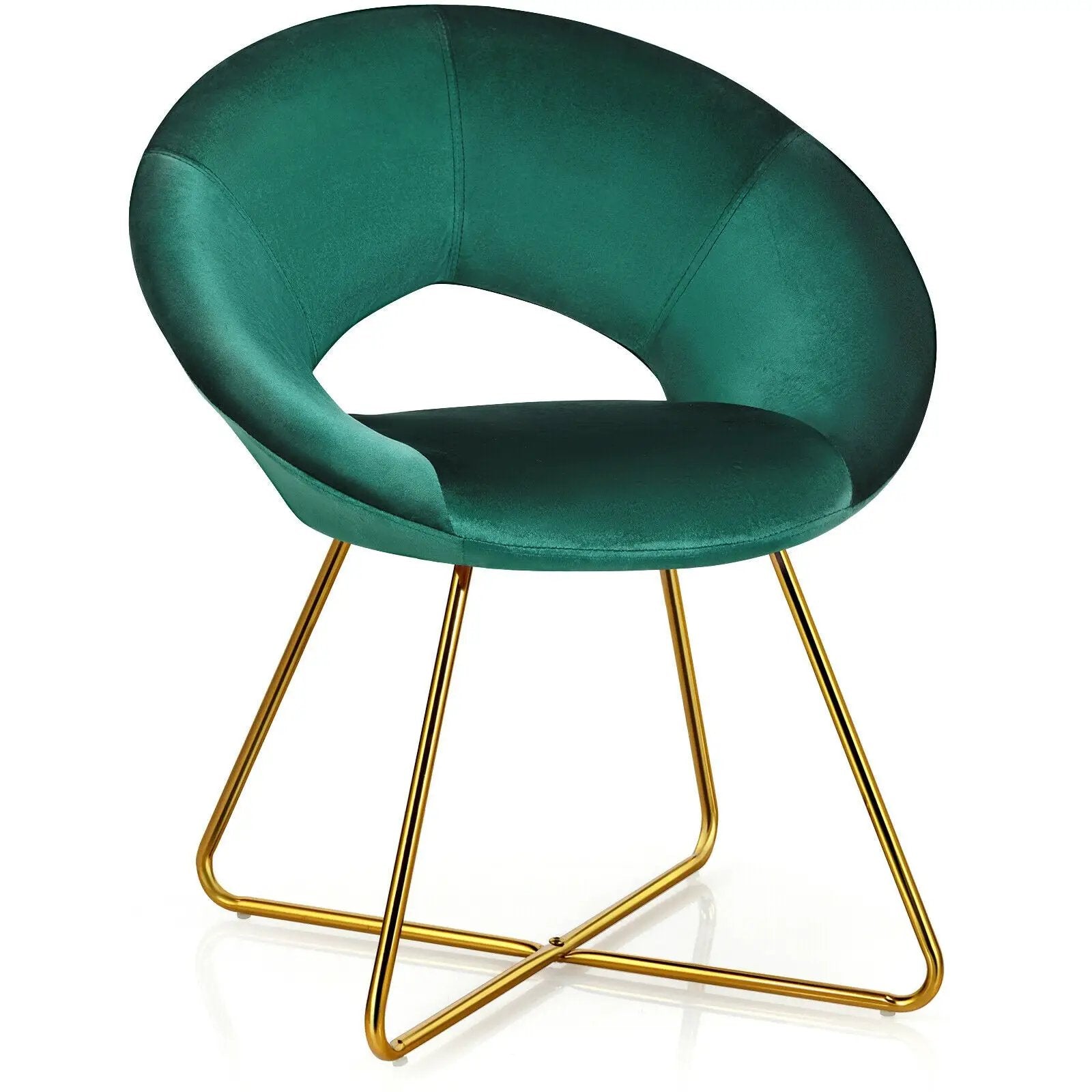 Modern Accent Velvet Dining Arm Chair with Golden Metal Legs and Soft Cushion by DirectDeals