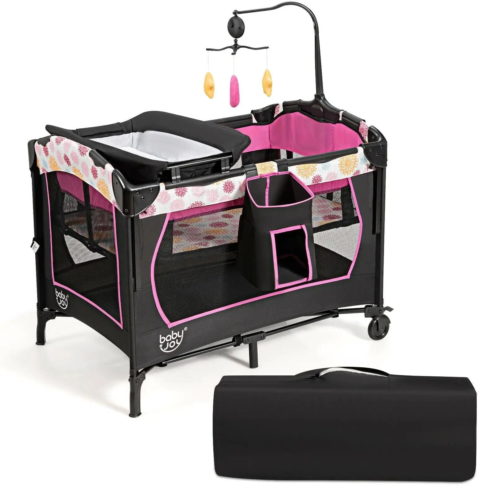 3-in-1 Convertible Portable Baby Playard with Music Box and Wheel and Brakes by DirectDeals