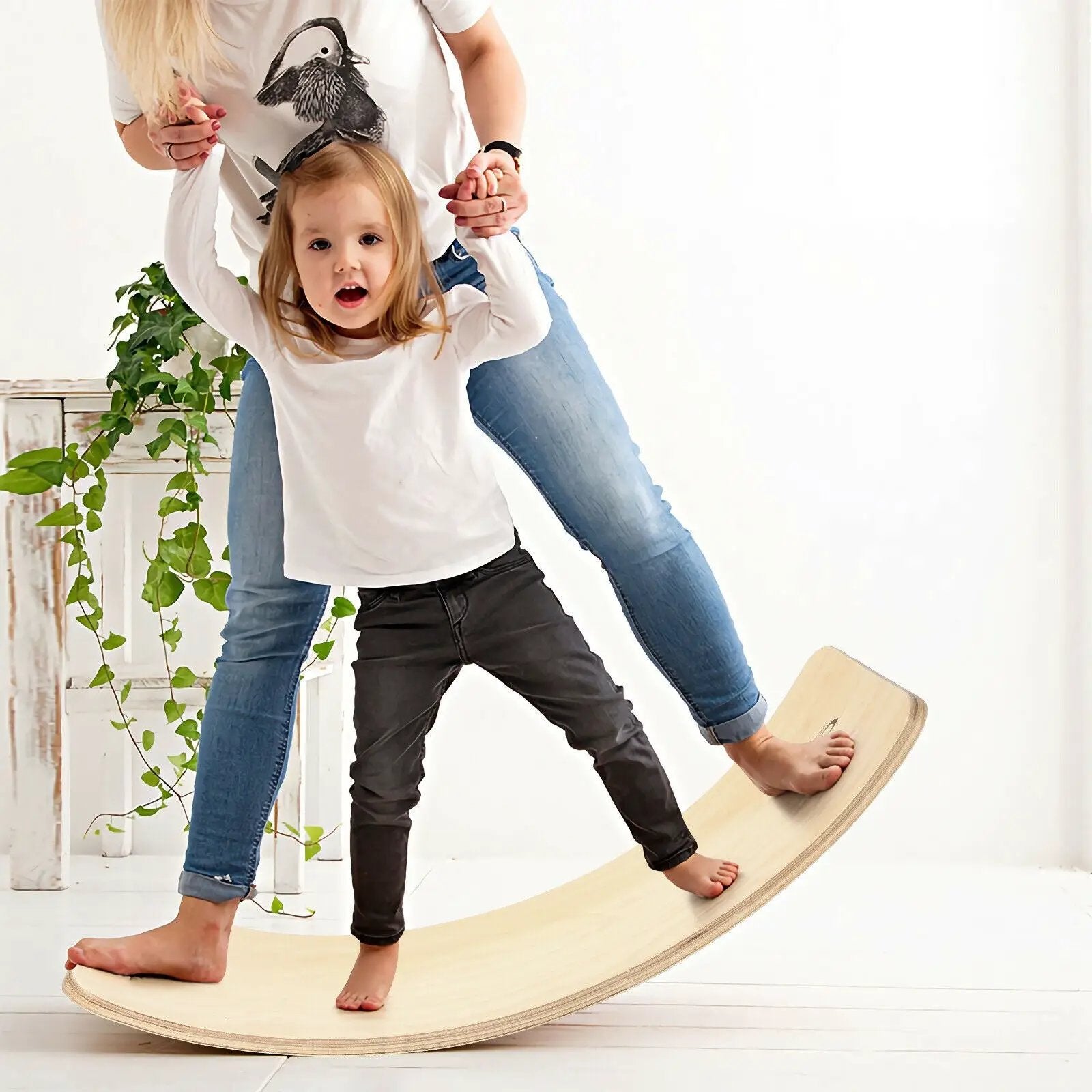 Wooden Wobble Balance Board Kids with Felt Layer-Natural by DirectDeals