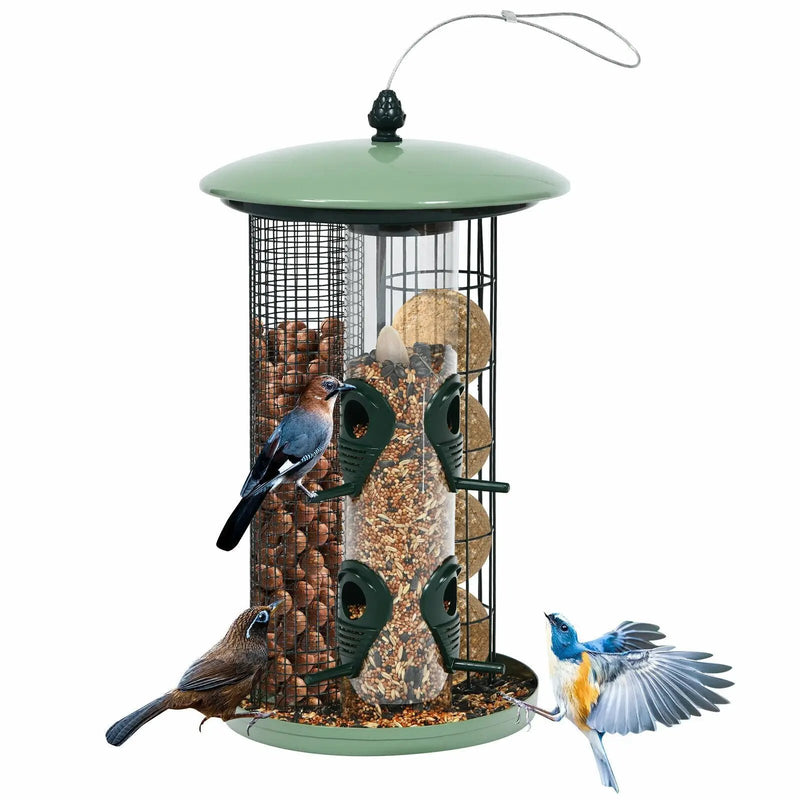 3-in-1 Metal Hanging Wild Bird Feeder with 4 Feeding Ports and Perches by DirectDeals