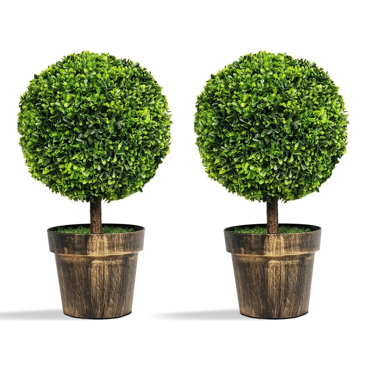 2 Pieces 24 Inch Artificial Boxwood Topiary Ball Tree for House and Office by DirectDeals