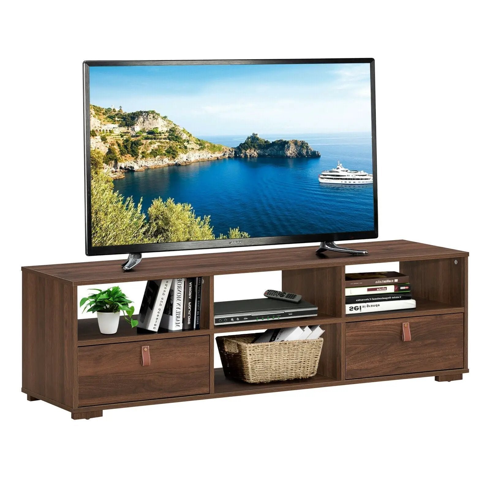 TV Stand Entertainment Media Center Console for TV's up to 60 Inch with Drawers Walnut by DirectDeals
