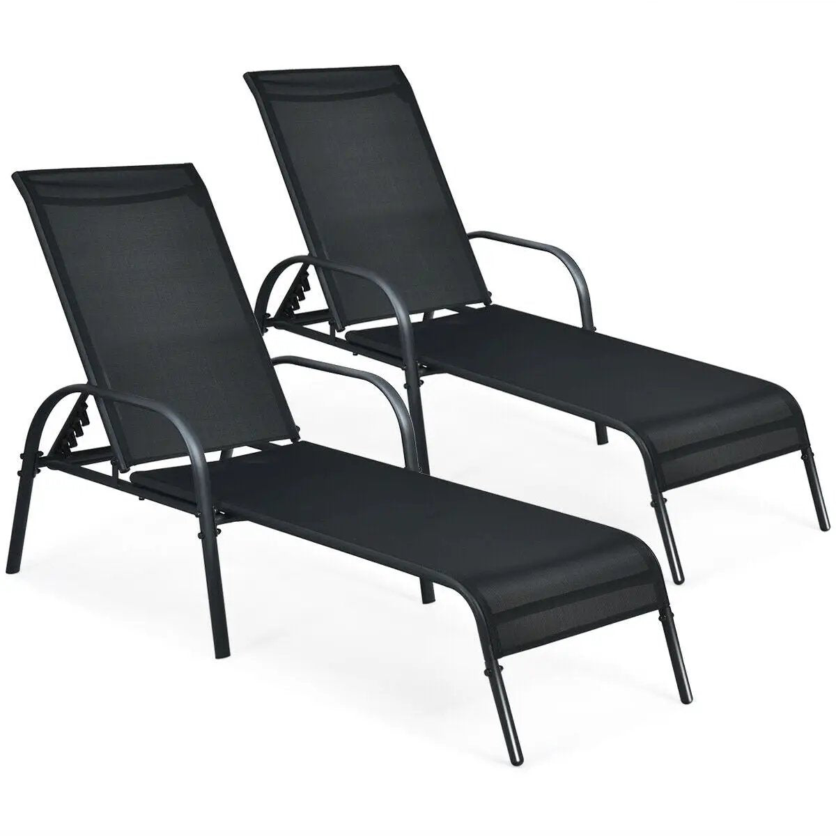 2 Pcs Outdoor Patio Lounge Chair Chaise Fabric with Adjustable Reclining Armrest-Brown by DirectDeals