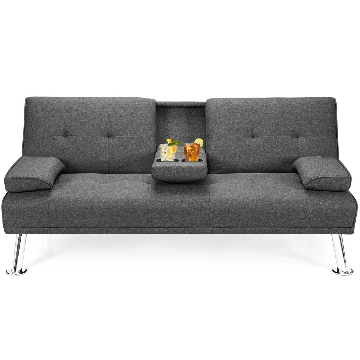 Convertible Folding Futon Sofa Bed Fabric with 2 Cup Holders by DirectDeals
