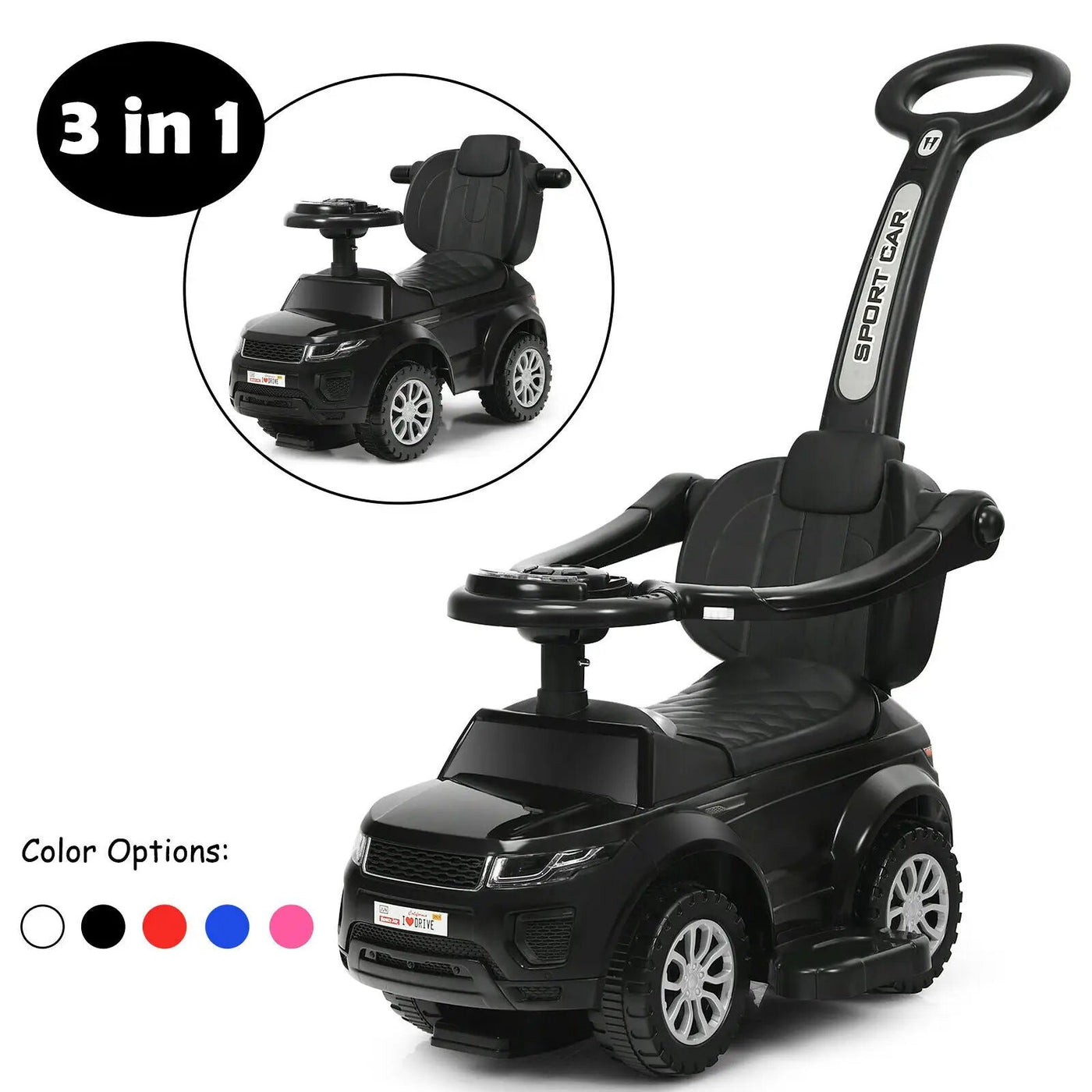 3 In 1 Ride on Push Car Toddler Stroller Sliding Car with Music-Blue by DirectDeals