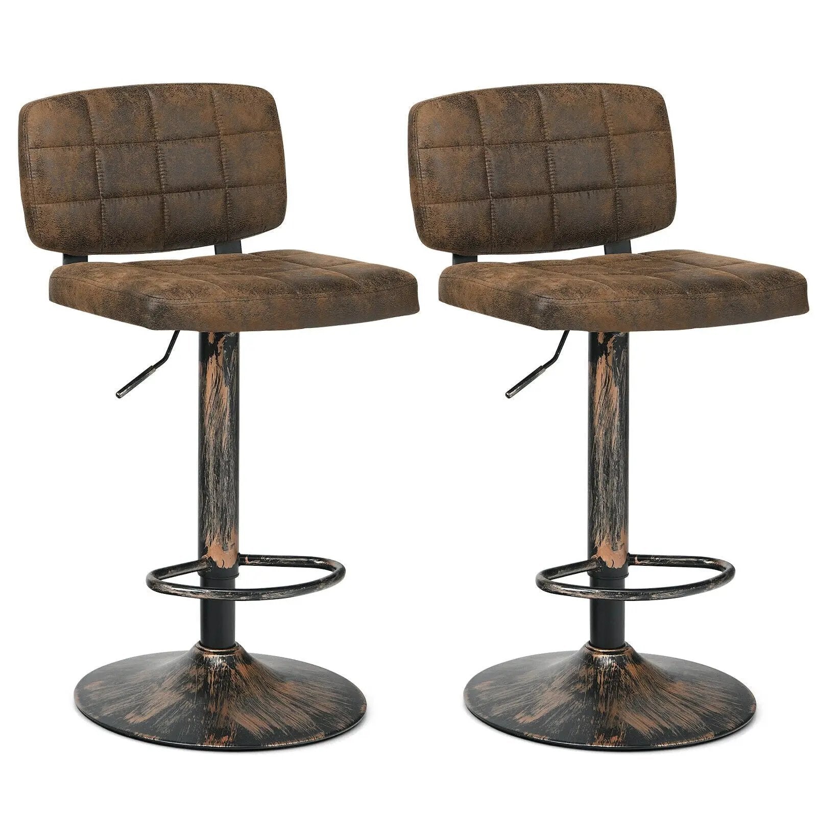 Set of 2 Vintage Bar Stools with Adjustable Height and Footrest by DirectDeals