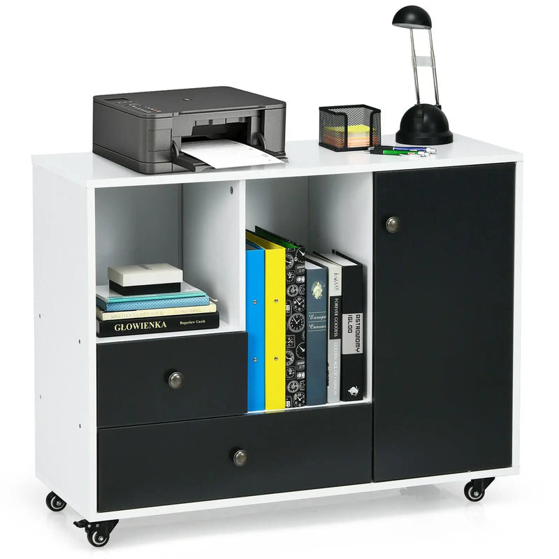 Lateral Mobile Filing Cabinet with 2 Drawers-Black by DirectDeals