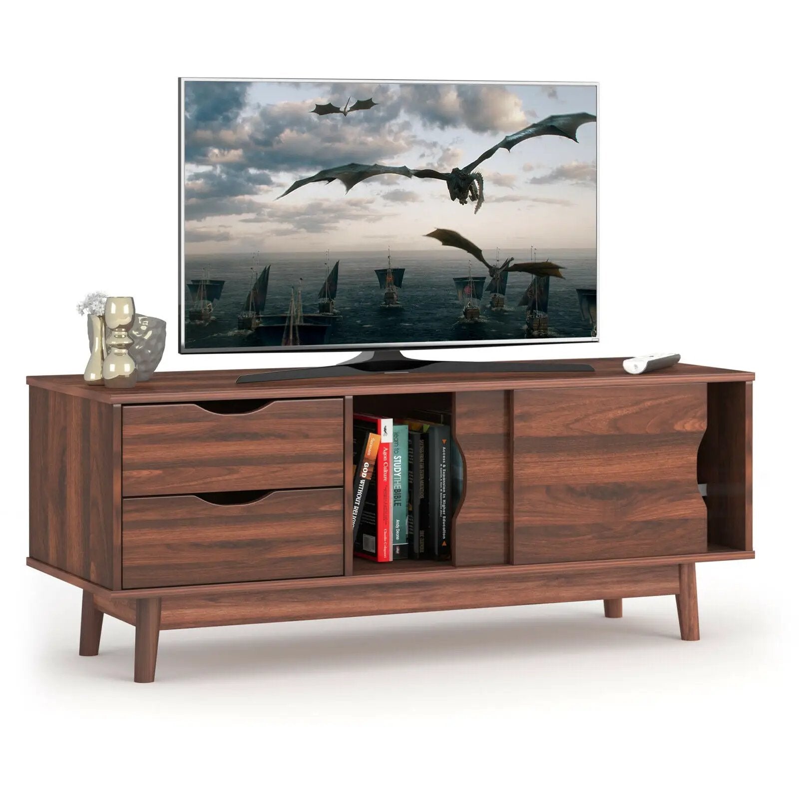 TV Stand for TV up to 60 Inch Media Console Table Storage with Doors by DirectDeals