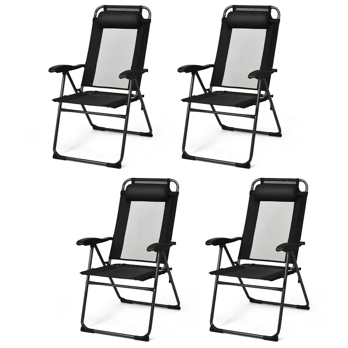 4 Pieces Patio Garden Adjustable Reclining Folding Chairs with Headrest by DirectDeals