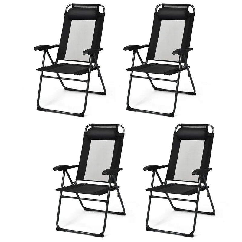 4 Pieces Patio Garden Adjustable Reclining Folding Chairs with Headrest by DirectDeals