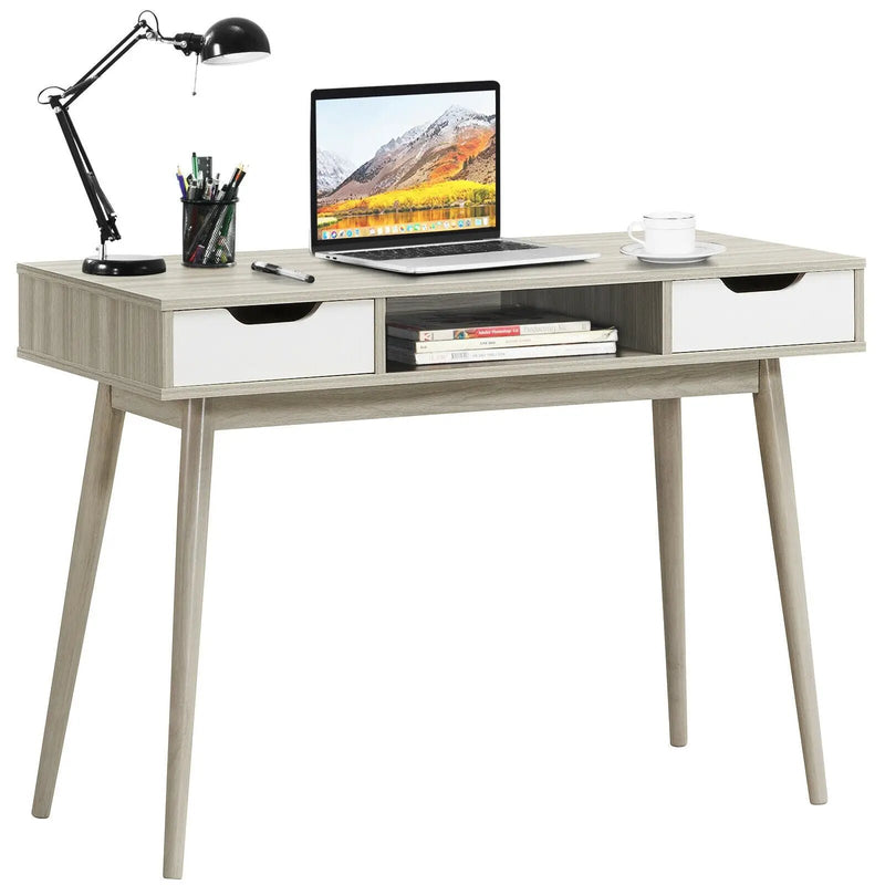 Stylish Computer Desk Workstation with 2 Drawers and Solid Wood Legs by DirectDeals